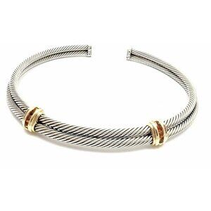 Authentic! David Yurman 14k Gold Silver Citrine Double Cable Collar Necklace​